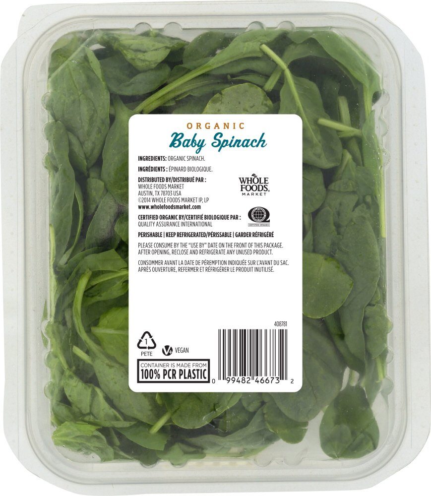 Whole Foods Market, Organic Baby Spinach, 5 oz