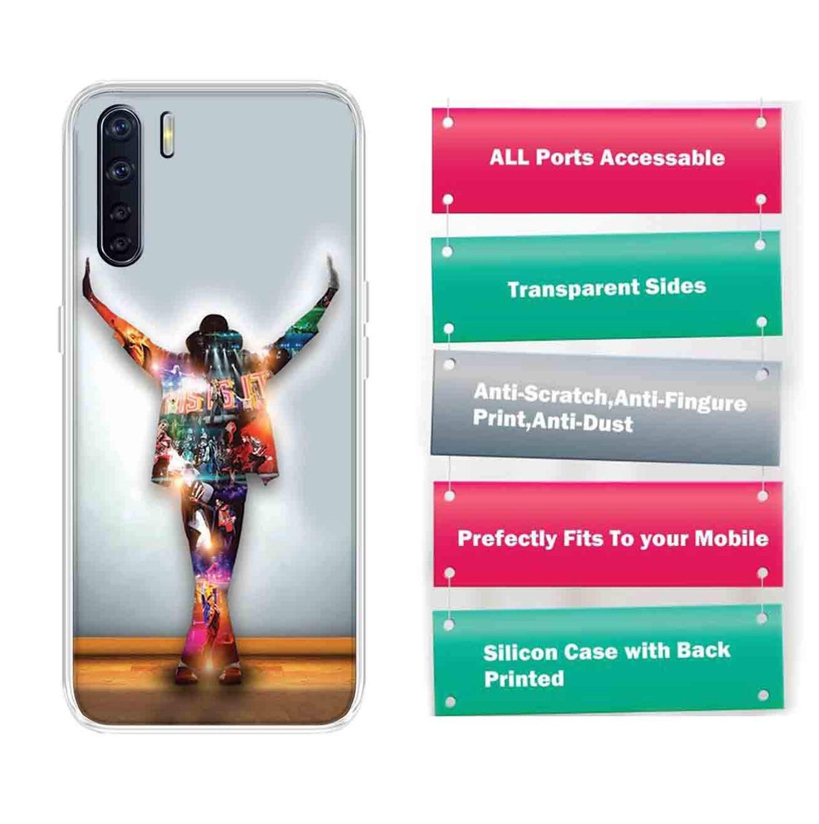 Amazon Brand - Solimo Designer Multicolor Michael Jackson Dance Printed Soft Back Case Mobile Cover for Oppo F15