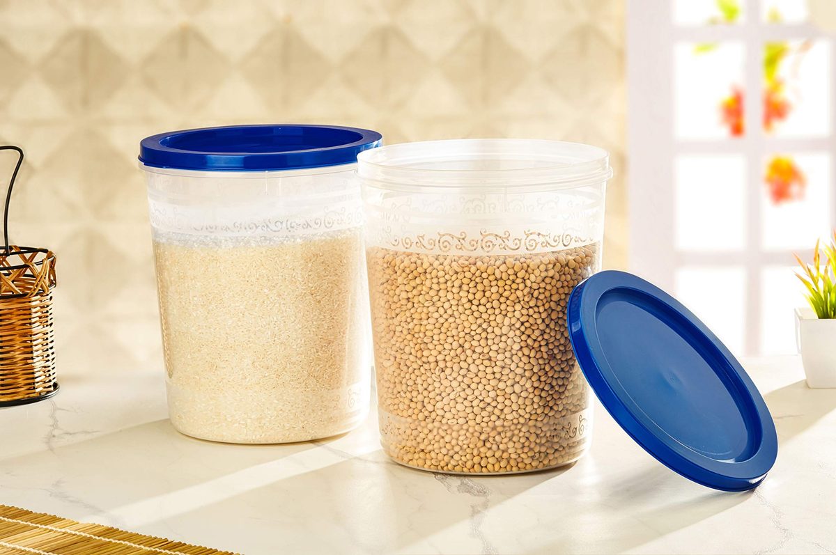 (Renewed) Amazon Brand - Solimo 2-Piece Kitchen Storage Container Set, 7.5 litres, Blue Lid