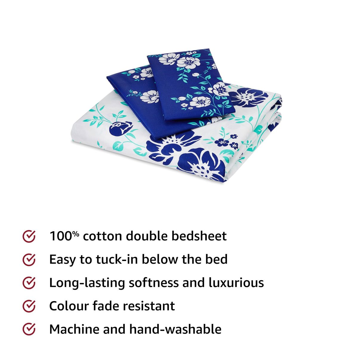 Amazon Brand - Solimo 144 TC Cotton Double Bedsheet with 2 Pillow Covers