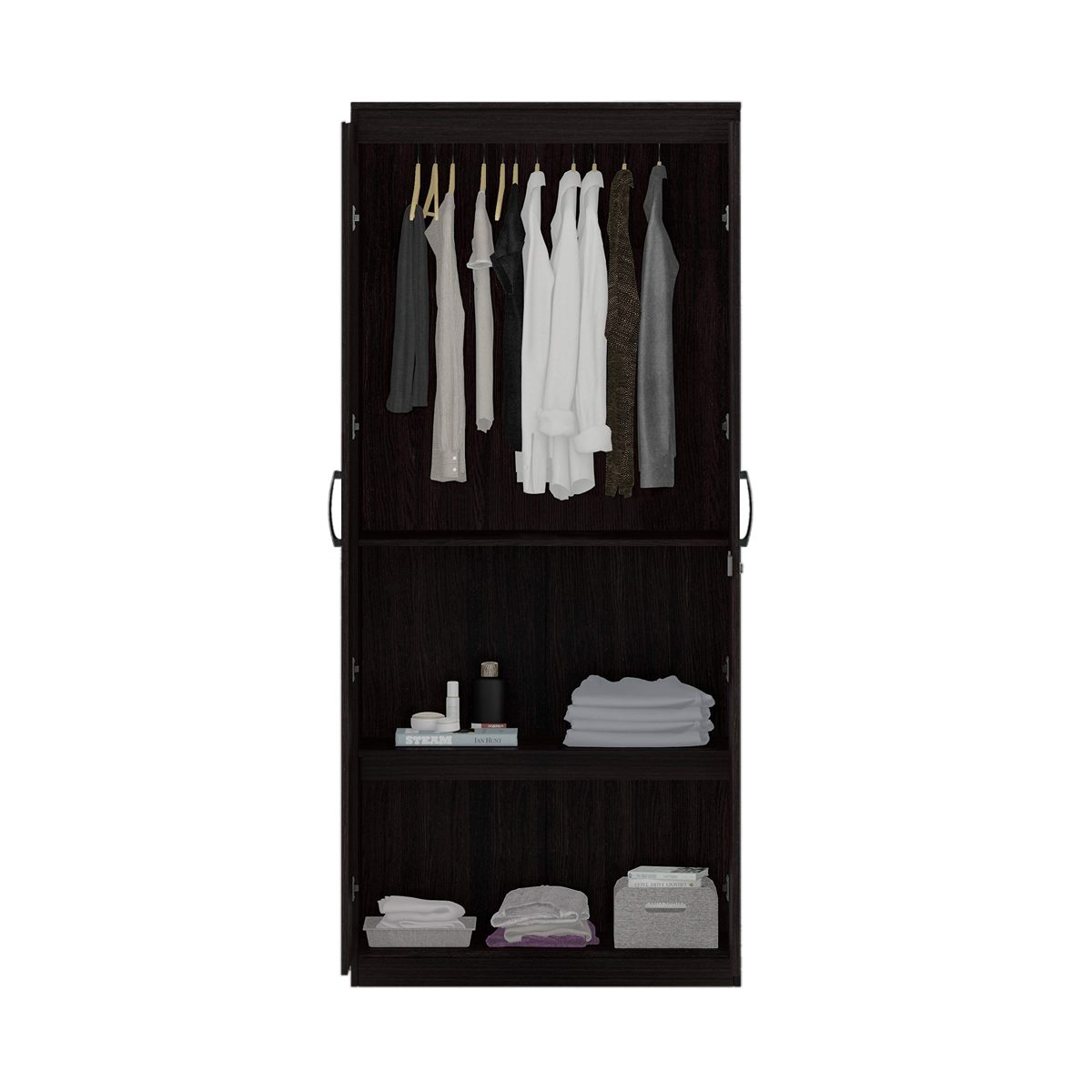 Amazon Brand - Solimo Vega Engineered Wood 2 Door Wardrobe with Half Mirror (Espresso Finish)
