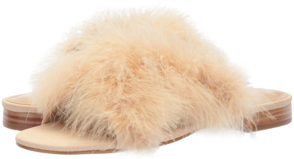 Amazon Brand - The Fix Women's Nadia Feather Slide Sandal Flat, Dove Suede, 8.5 B US