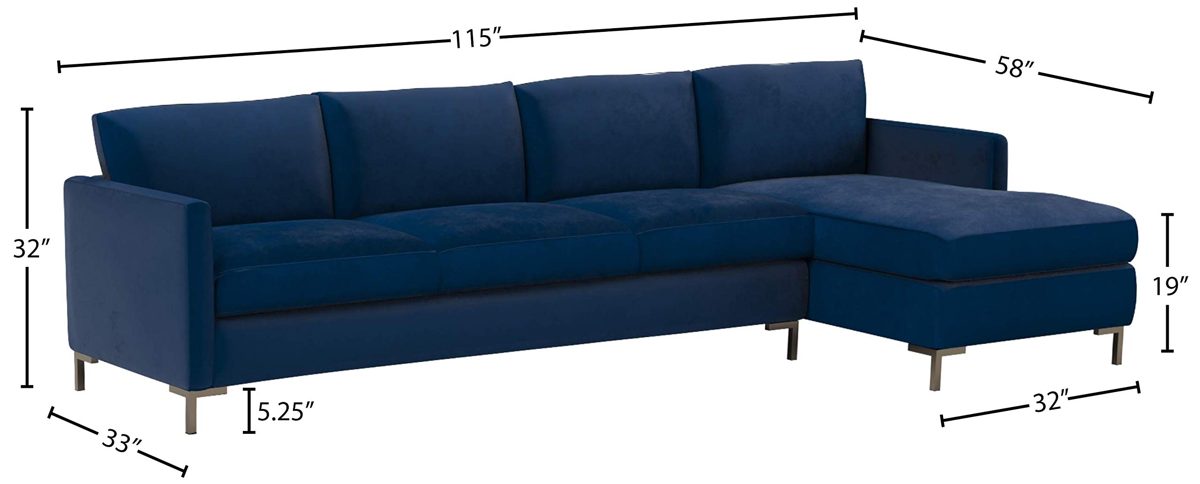 Amazon Brand – Rivet Edgewest Low Back Modern Right Chaise Sofa Sectional, 115"W, Blue Ink