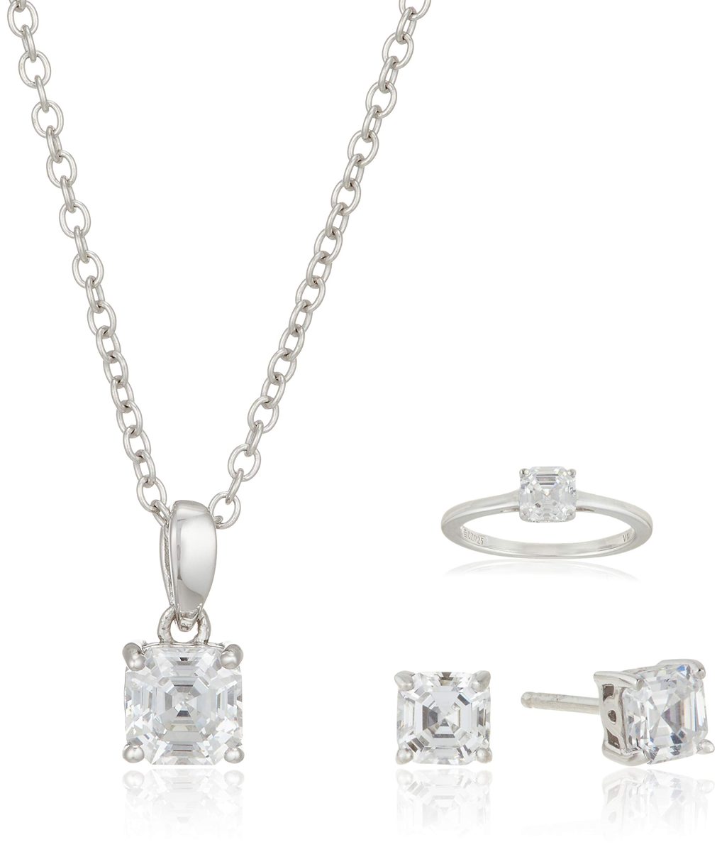 [Find] Amazon Collection Rhodium Plated Sterling Silver Clear As (Chassis xeku Tar Cut kyu-bikkuzirukoniasoritexiazyueri-setto (Pendant, Ring And Earrings) – Size 14 Pendant jes04923 _ 110cl07jd00