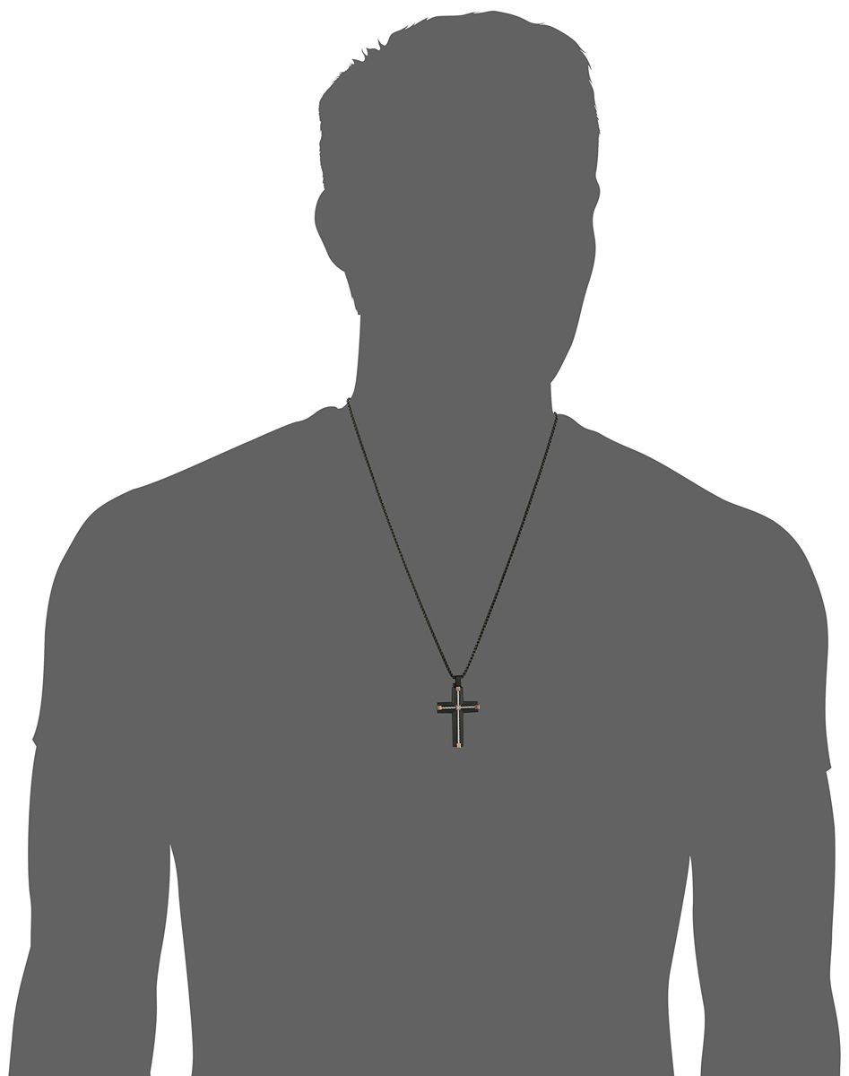 Men's Stainless Steel Cross with Carbon Fiber and Box Chain Pendant Necklace, 24"