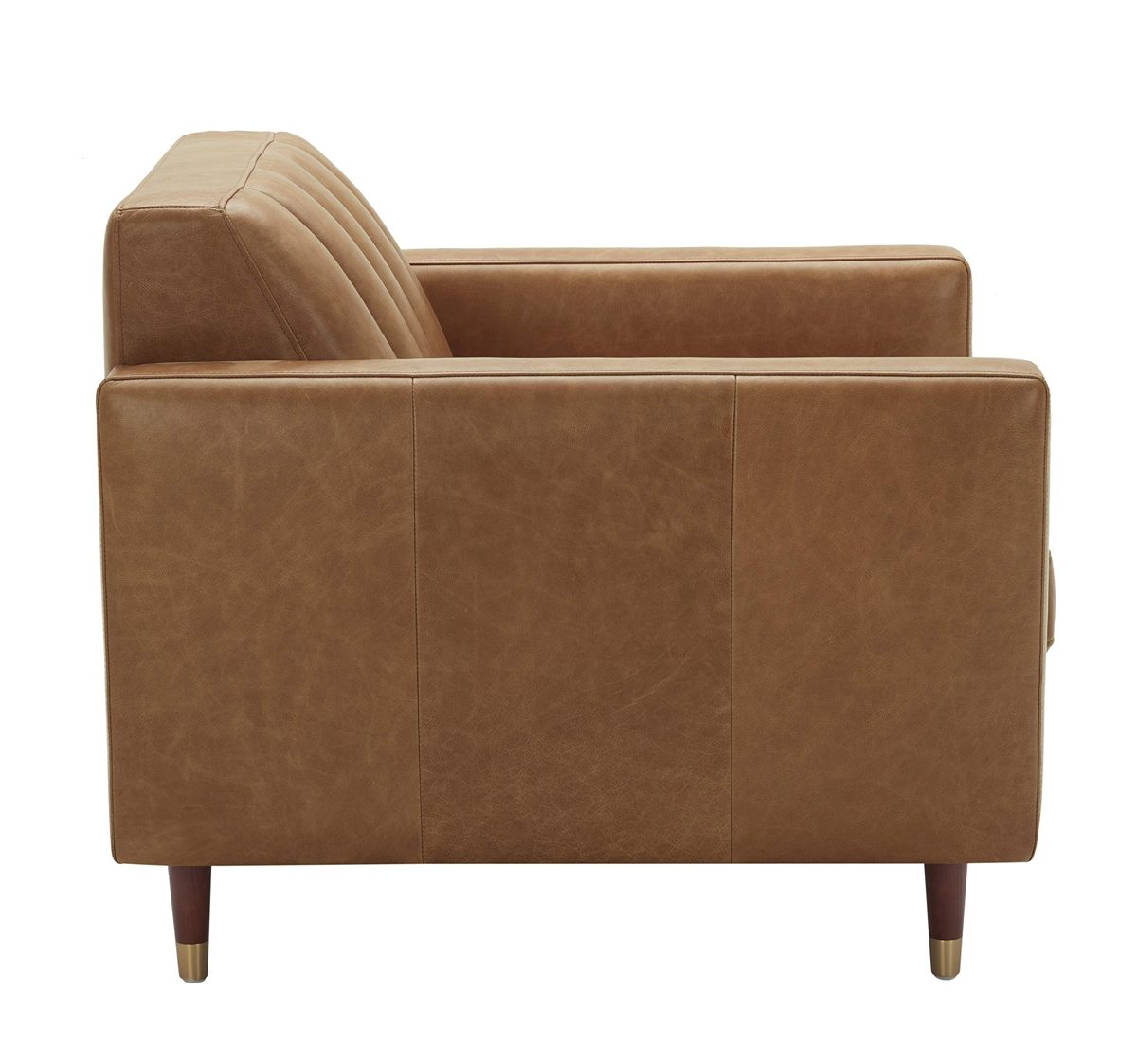 Amazon Brand – Rivet Damien Mid-Century Modern Channel-Backed Living Room Chair, 35"W, Leather, Cognac