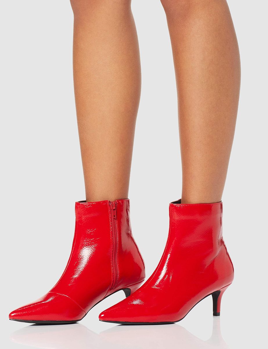 Amazon Brand - find. Kitten Heel Ankle Boots, Rot Red), US 5