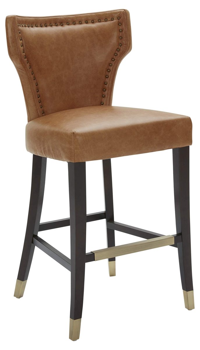 Amazon Brand – Stone & Beam Leather Barstool with Brass Nailhead Trim, 43"H, Cognac
