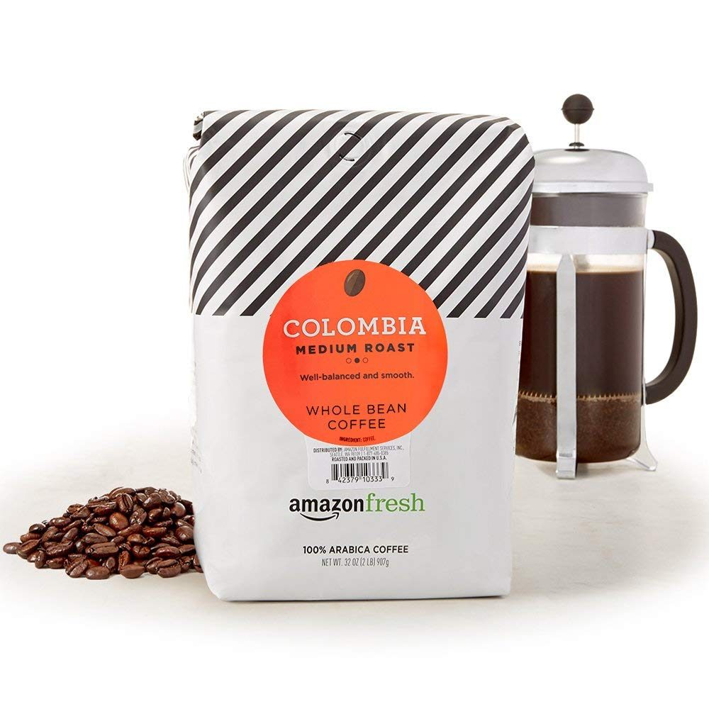 AmazonFresh Colombia Whole Bean Coffee, Medium Roast, 32 Ounce (Pack of 1)
