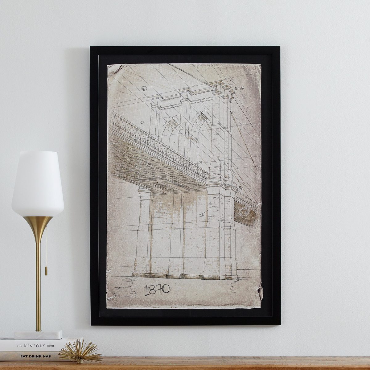 Amazon Brand – Stone & Beam Modern Print of Brooklyn Bridge Sketch, Black Frame, 26" x 38"