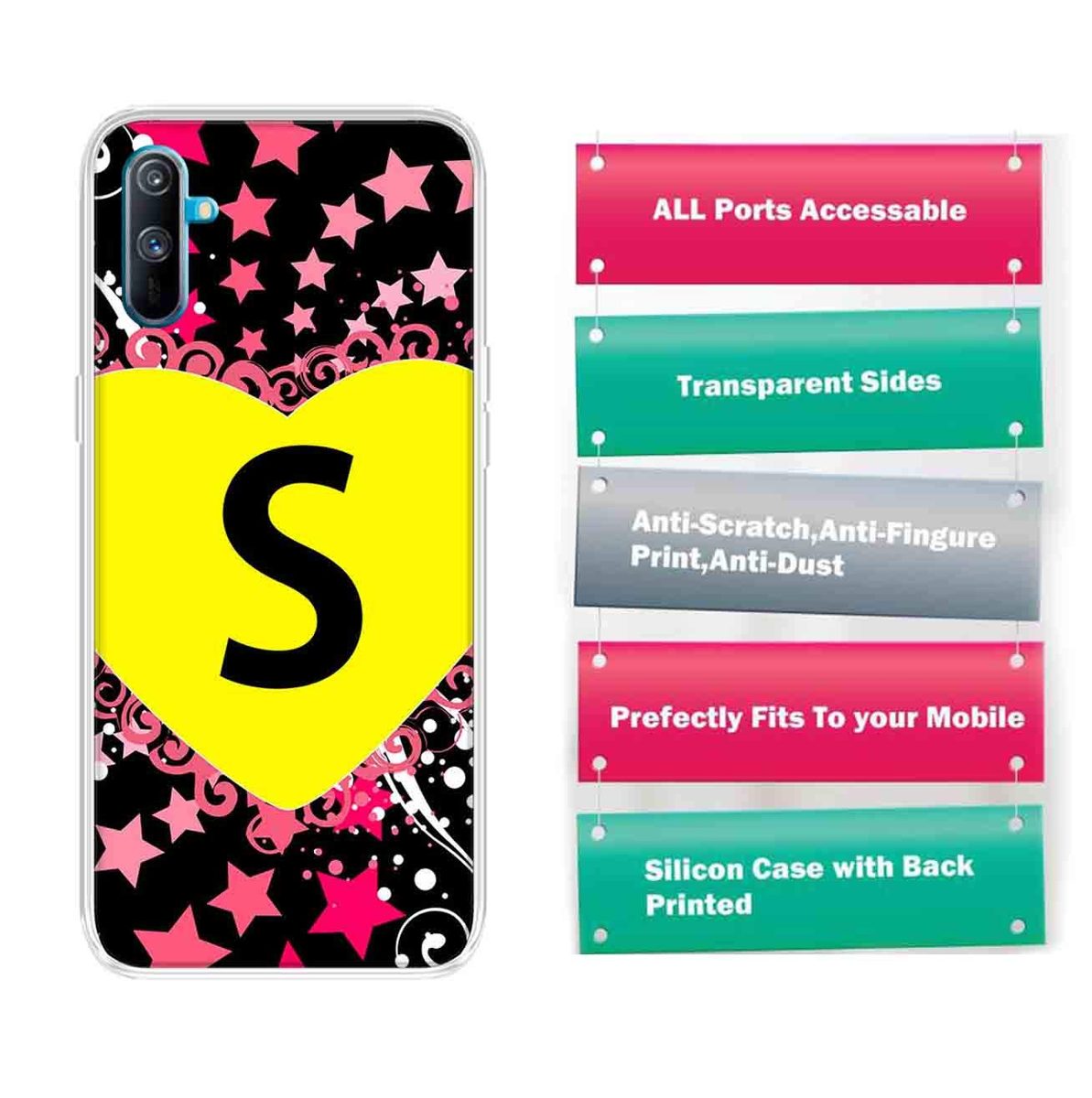 Amazon Brand - Solimo Designer Multicolor Heart Pattern Alphabet-S Printed Soft Back Case Mobile Cover for Realme C3