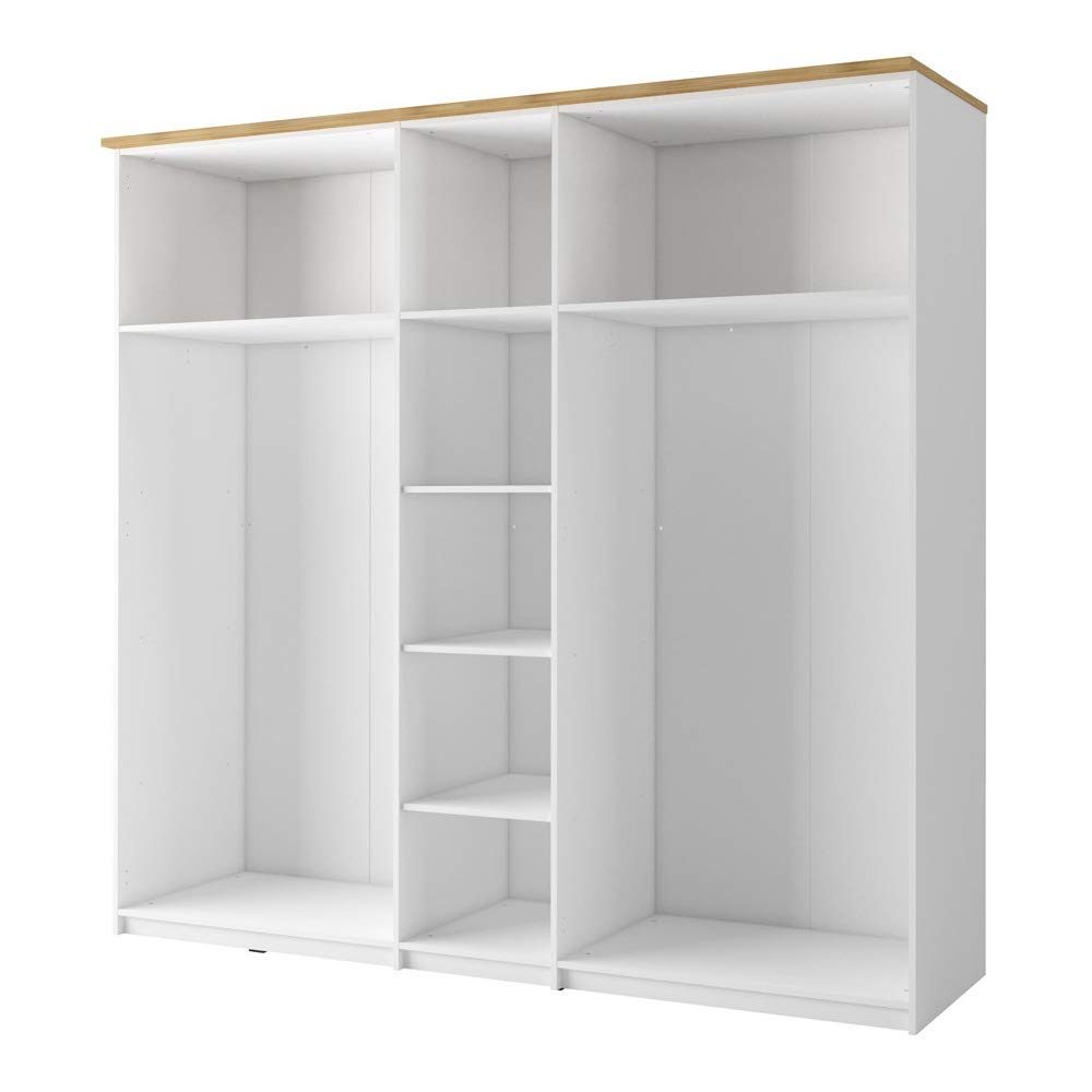 Amazon Brand - Movian Cinca 5-Door Wardrobe with Mirrors and Internal Storage Compartments, 226 x 216 x 62cm, White/Oak-Colour Accents