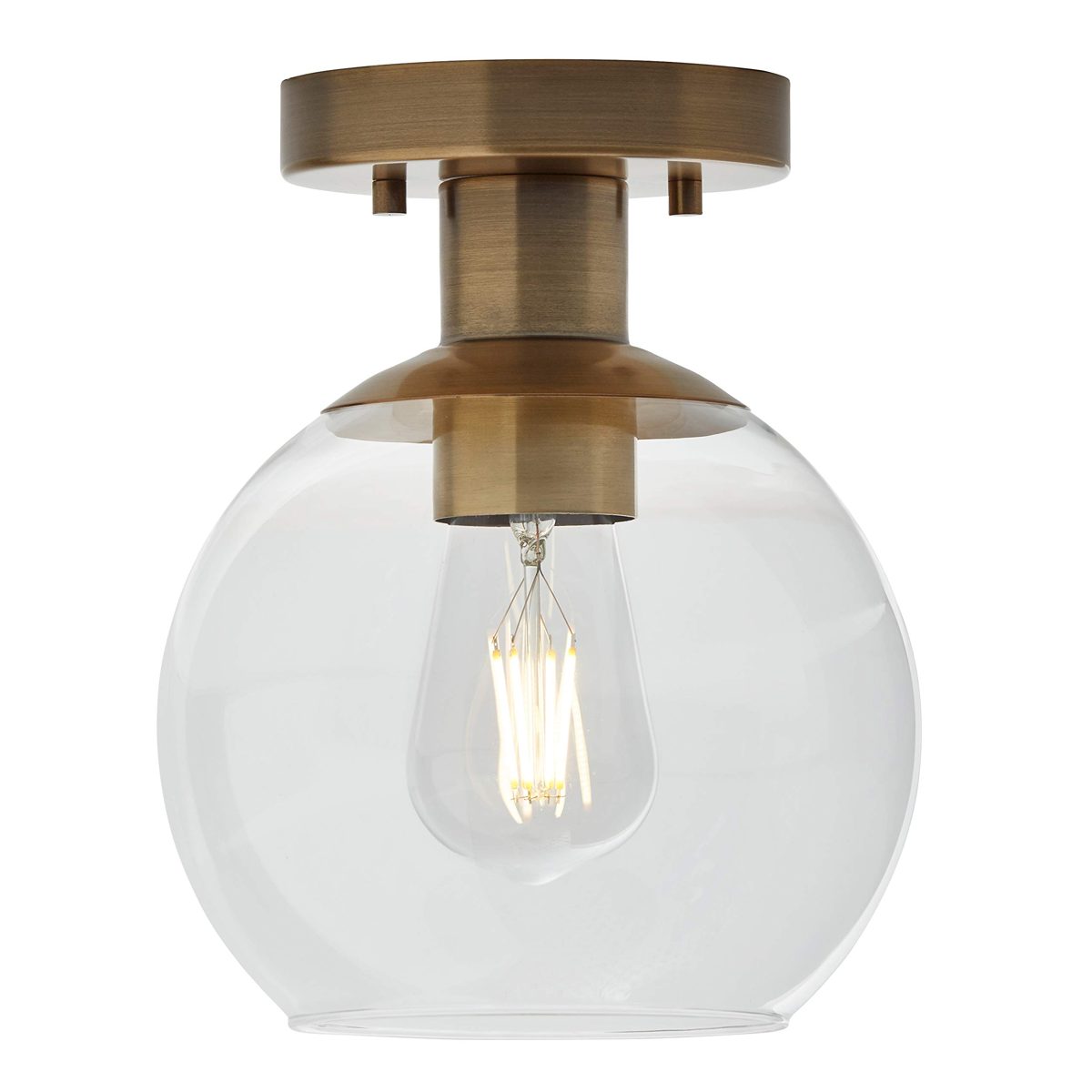 Amazon Brand – Rivet Mid-Century Modern Glass Globe Flush-Mount Ceiling Fixture with Light Bulb - 8.87 x 7 x 7 Inches, Gold