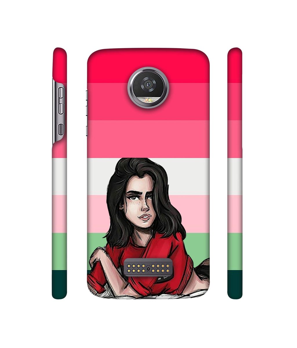 Amazon Brand - Solimo Designer Lady Vector with Line 3D Printed Hard Back Case Mobile Cover for Moto Z2 Play