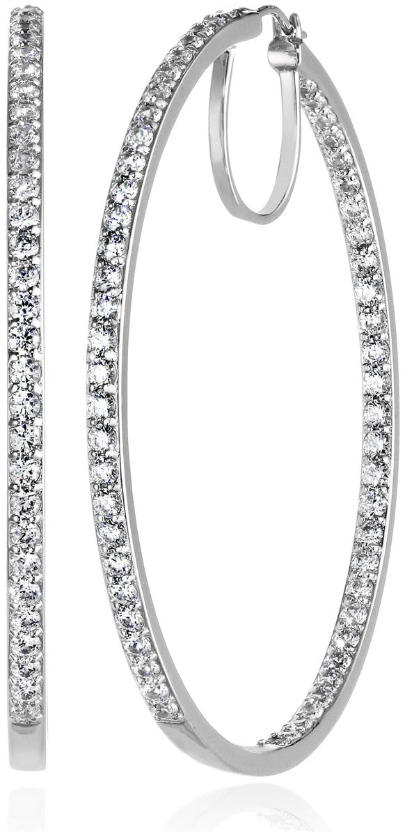 Platinum-Plated Sterling Silver Swarovski Zirconia Round Hoop Earrings (2" Diameter) (7 cttw)