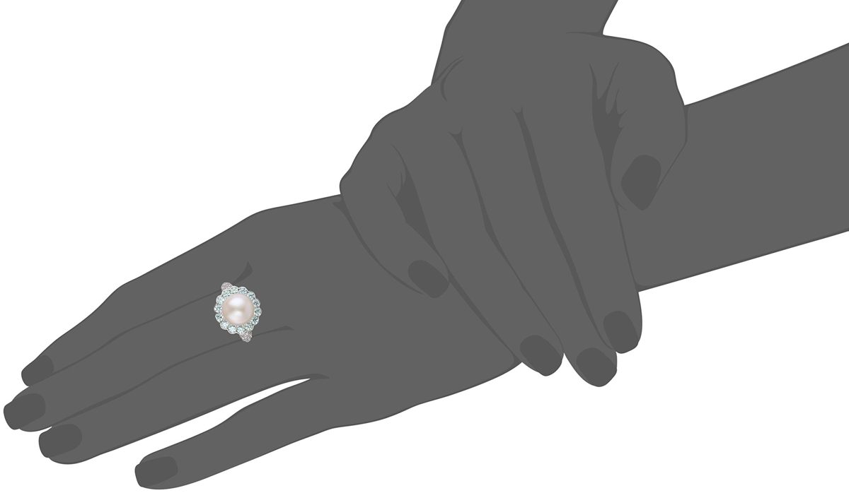 Platinum Plated Sterling Silver Freshwater Pearl Flower with Frosty Mint Swarovski Zirconia Accents Ring, Size 7