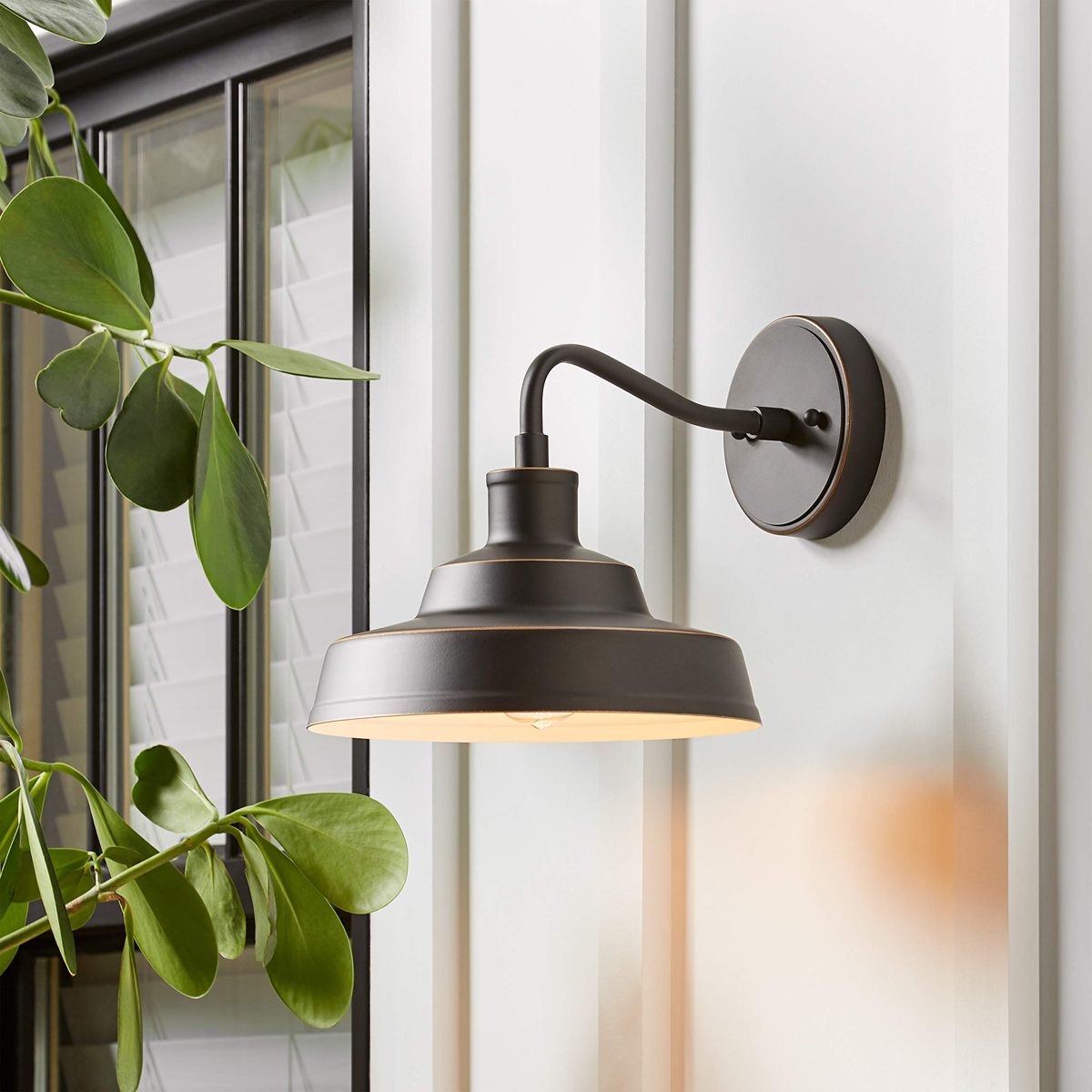 Amazon Brand – Stone & Beam Industrial Farmhouse Barn Outdoor Wall Sconce with Light Bulb - 10 x 12.72 x 9.72 Inches, Antique Bronze