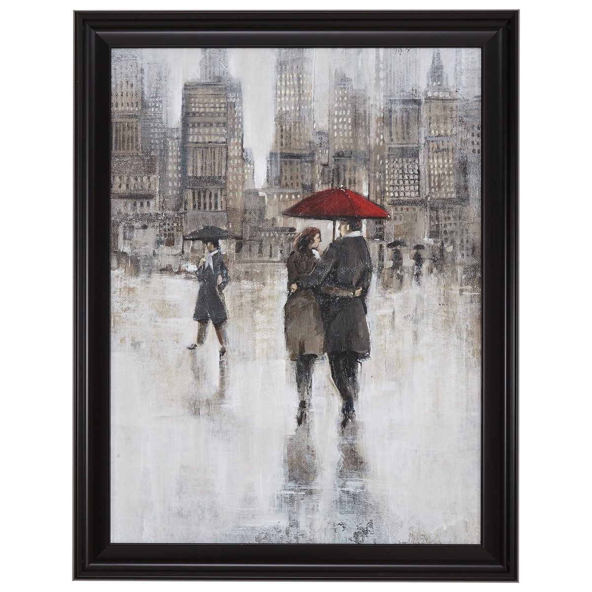Amazon Brand – Stone & Beam Couple with Red Umbrella Print, Black Frame, 37" x 47"