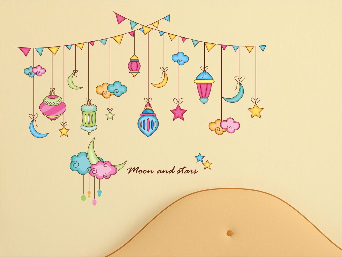 Amazon Brand - Solimo Wall Sticker for Living Room (Moon and Stars, Ideal Size on Wall, 91 cm x 71 cm)