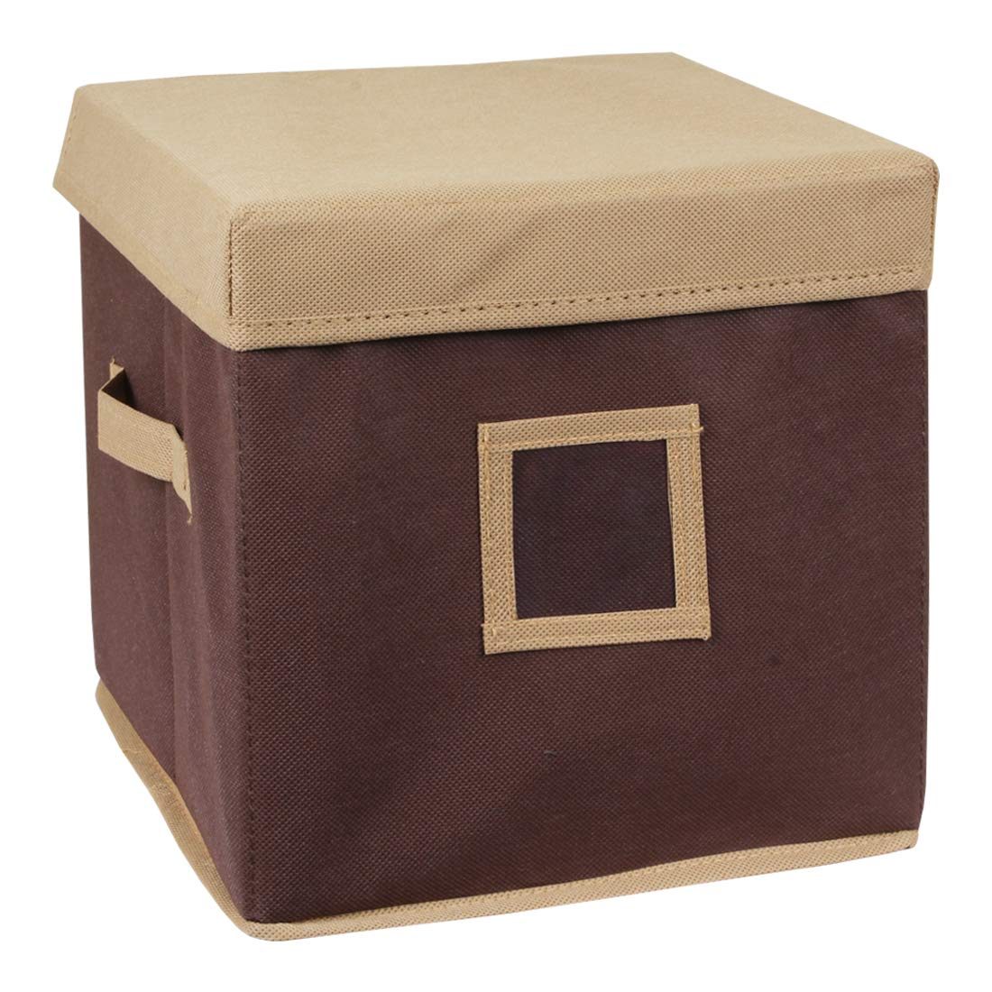 Amazon Brand - Solimo Fabric Storage Box with Lid, Large, Beige and Brown