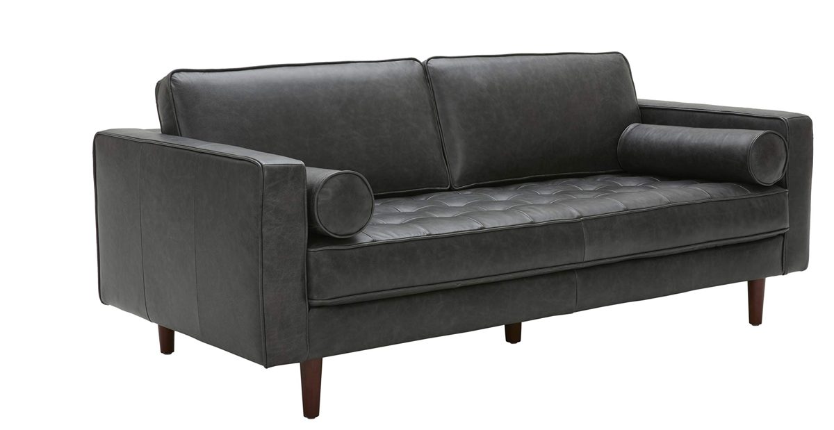 Amazon Brand – Rivet Aiden Mid-Century Leather Sofa with Tapered Wood Legs, 74"W, Black