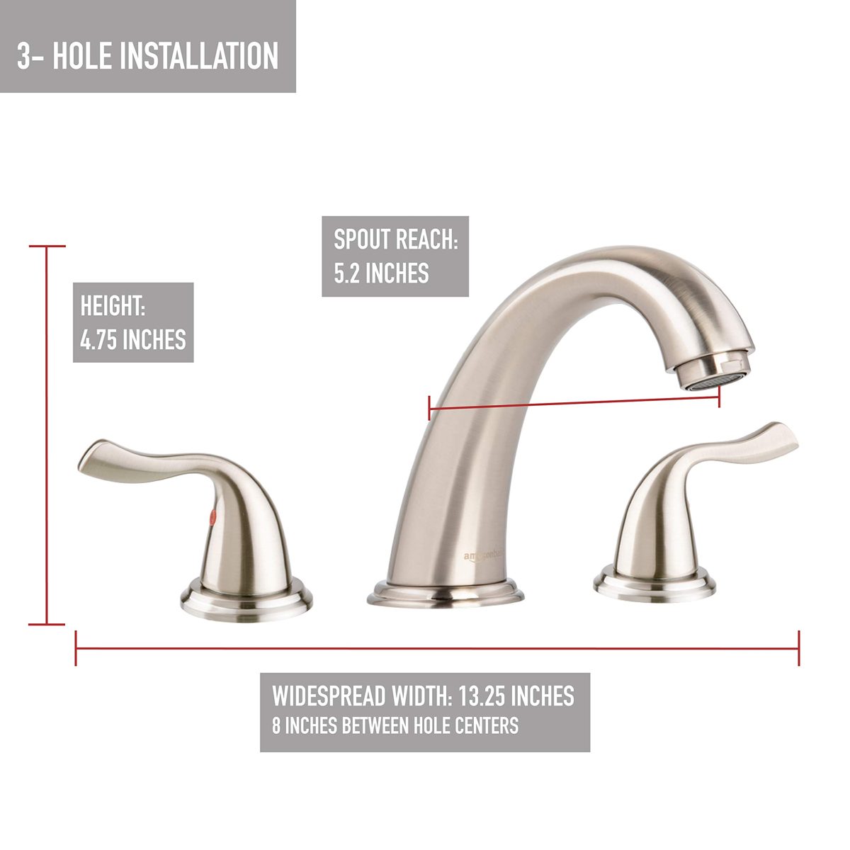 AmazonBasics Traditional 3 Piece Bathroom Faucet Set, Satin Nickel