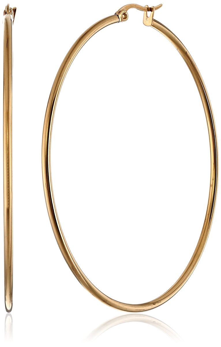 Amazon Essentials Yellow Gold Plated Stainless Steel Rounded Tube Hoop Earrings (60mm)