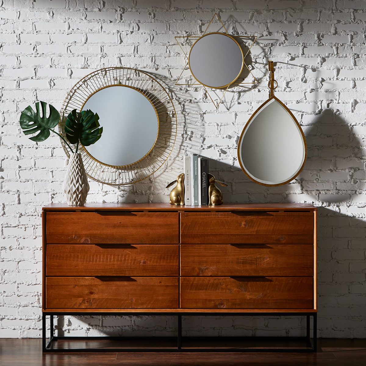 Amazon Brand – Rivet Rain Drop Oval Hanging Wall Mirror, 24 Inch Height, Weathered Finish