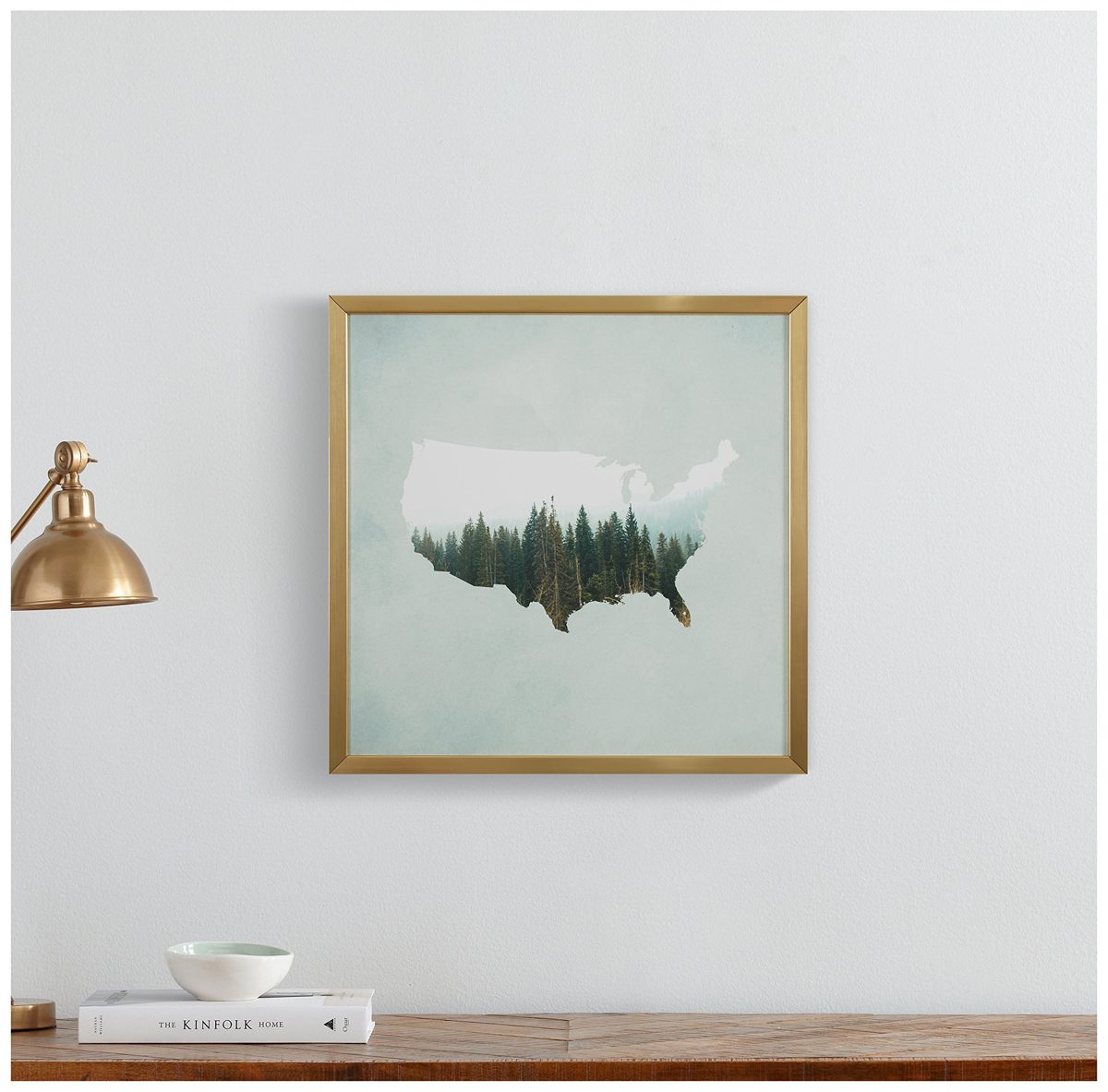 Amazon Brand – Rivet American Forest Map Wall Art Print in Gold Wood Frame, 20" x 20"