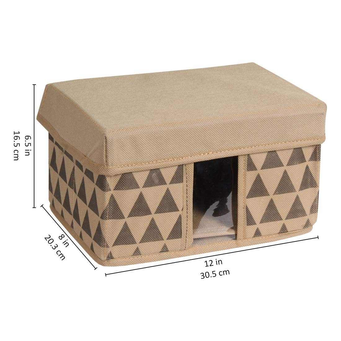 Amazon Brand - Solimo Printed Fabric Rectangular Storage Box, Large, Set of 3, Brown