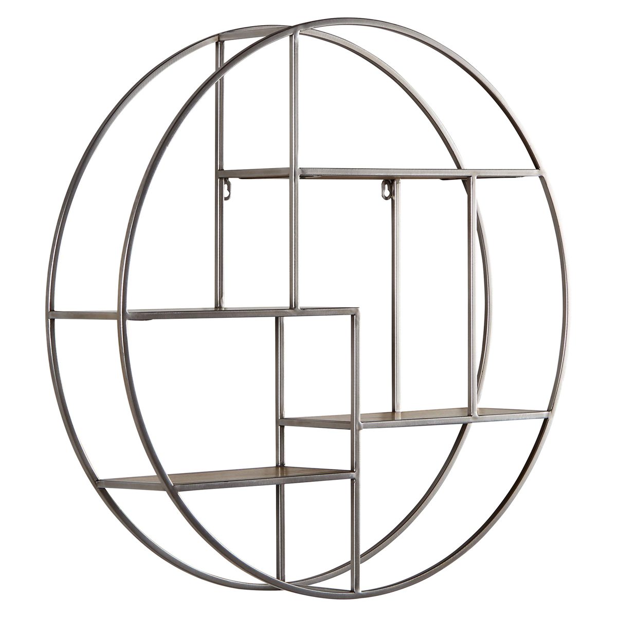 Amazon Brand – Rivet Contemporary Round Floating Iron 4 Shelf Wall Unit - 29.72" W, Natural Wood and Silver