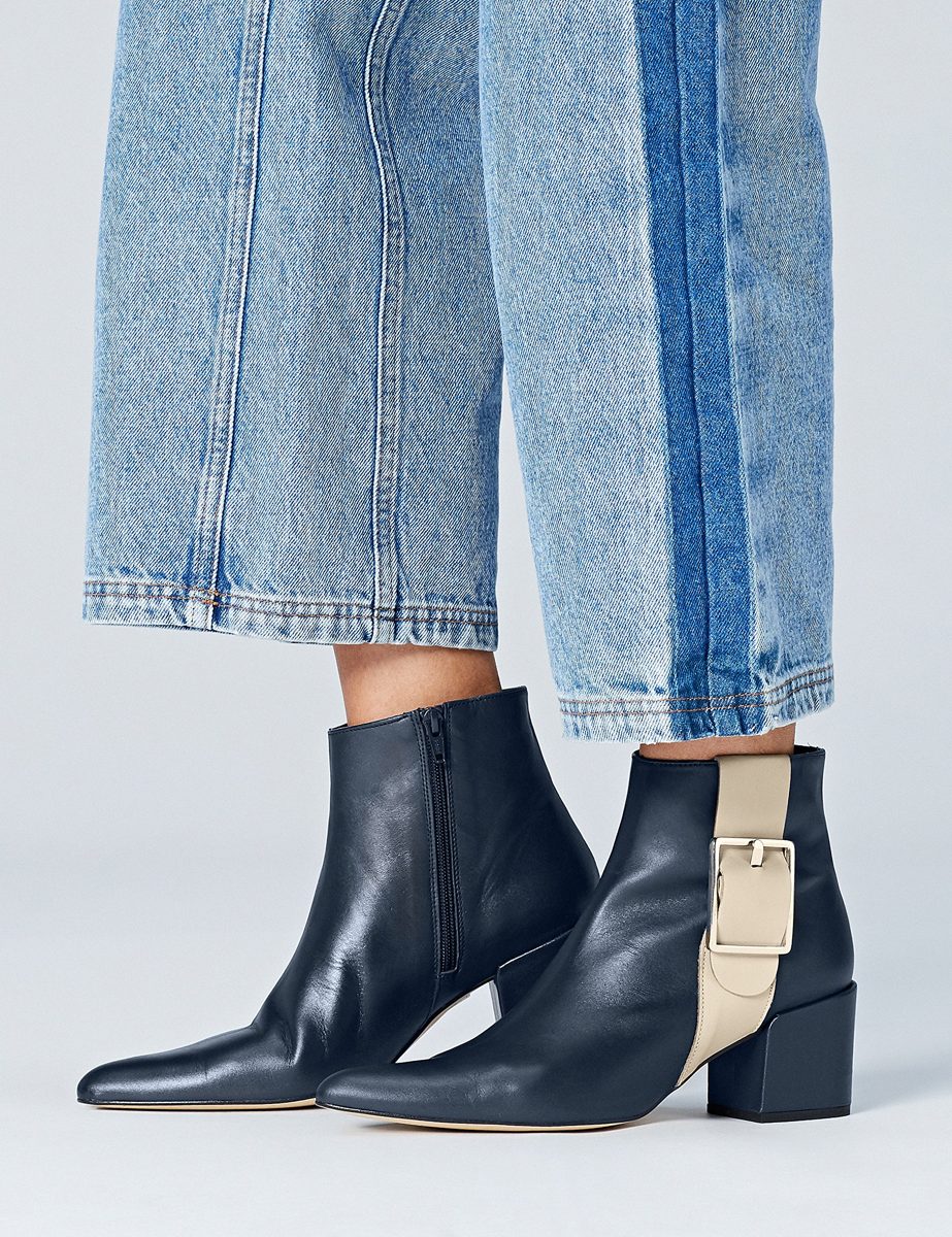 Amazon Brand - find. Women's Ankle Boots with Zips and Colour Block Straps, Blue (Blue), US 5