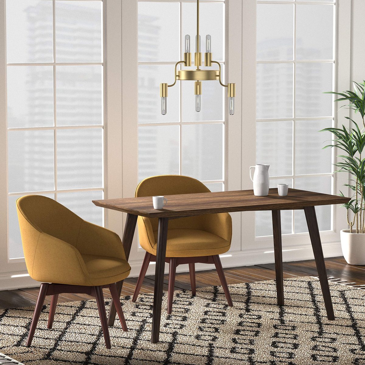 Amazon Brand – Rivet Tubular Pendant Chandelier, Modern 6-Light Brass and Glass, with Bulb, 18.13"H, Satin Brass