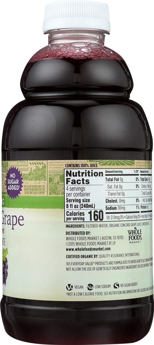 365 Everyday Value, Organic 100% Juice from Concentrate, Concord Grape, 32 fl oz