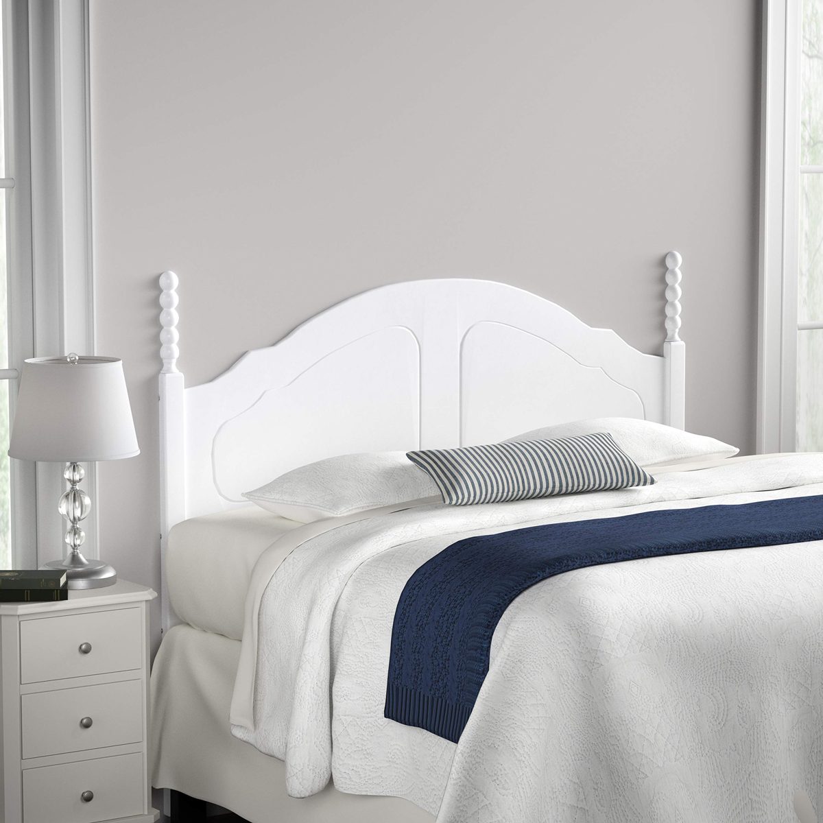 Amazon Brand – Ravenna Home Solid Pine Round-Topped King Headboard, 78.5"W, White