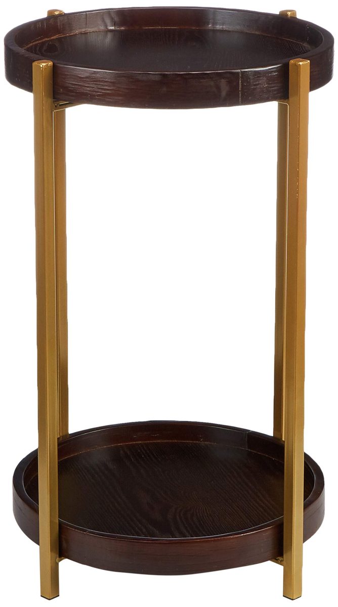 Amazon Brand - Rivet Round End/Side Table with 2 Shelves, 40 x 40 x 61 cm, Pine Wood with Walnut-Colour Lacquer/Metal