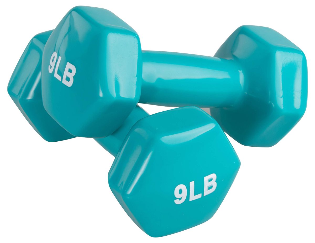AmazonBasics Vinyl 9 Pound Dumbbells - Set of 2, Light Blue
