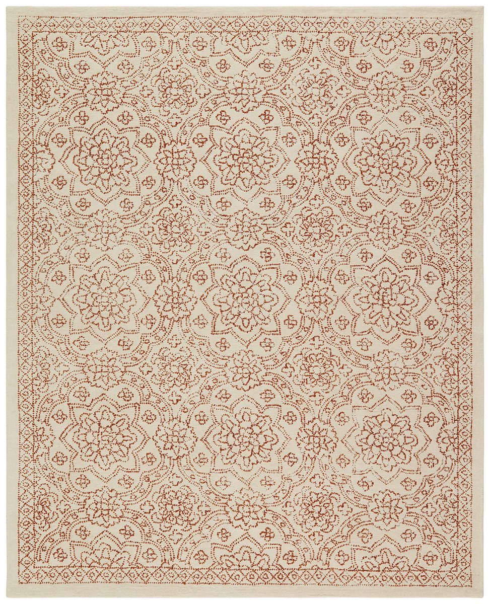 Amazon Brand – Stone & Beam Contemporary Floral Medallion Wool Area Rug, 5' x 8', Rust on Ivory