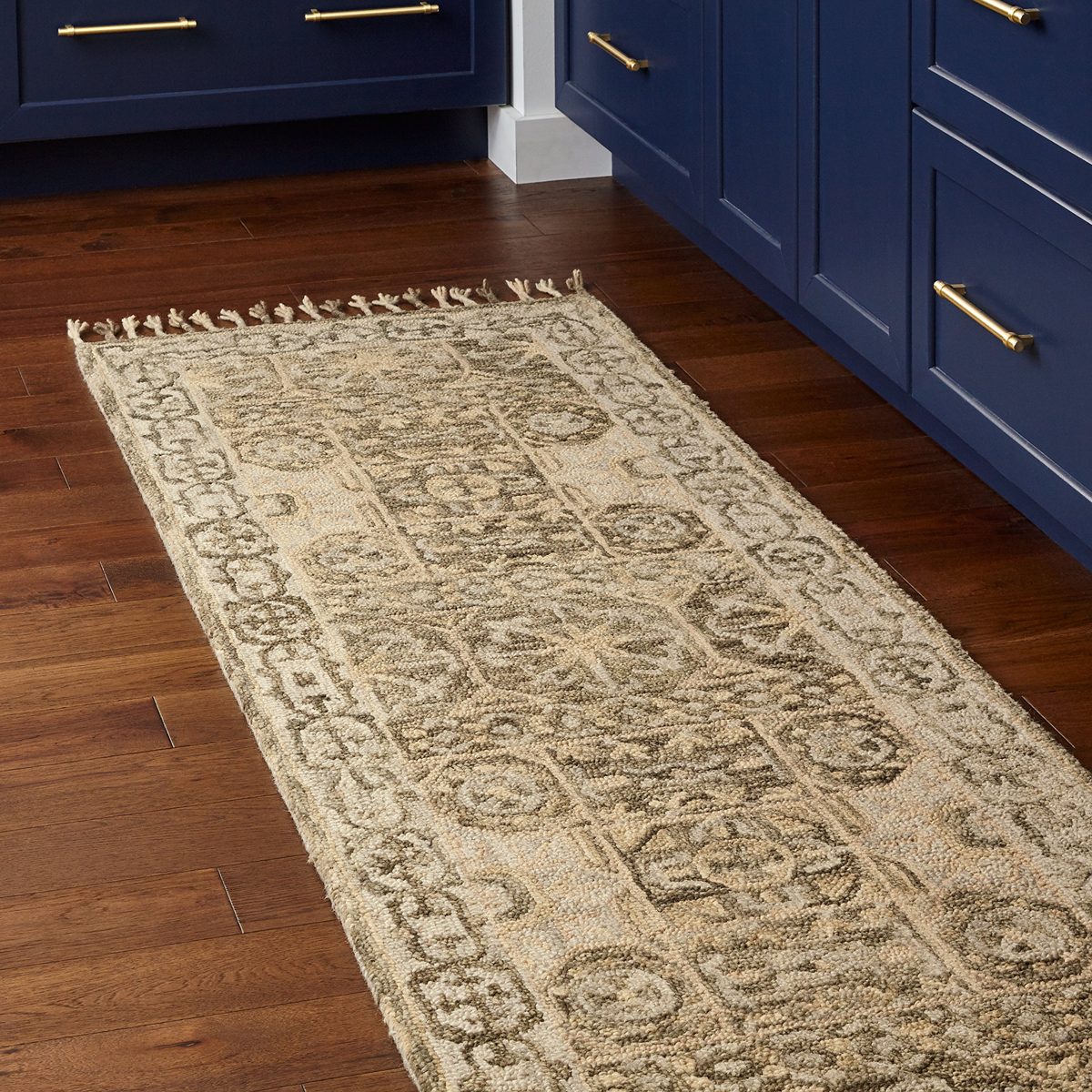 Amazon Brand – Stone & Beam Kelsea Vintage-Inspired, Tassled Wool Runner Rug, 2' 6" x 8' Foot, Beige and Grey