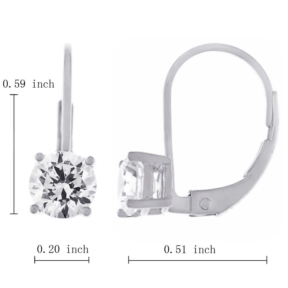 Plated Sterling Silver and Round-Cut Cubic Zirconia Lever-Back Earrings (1 cttw)