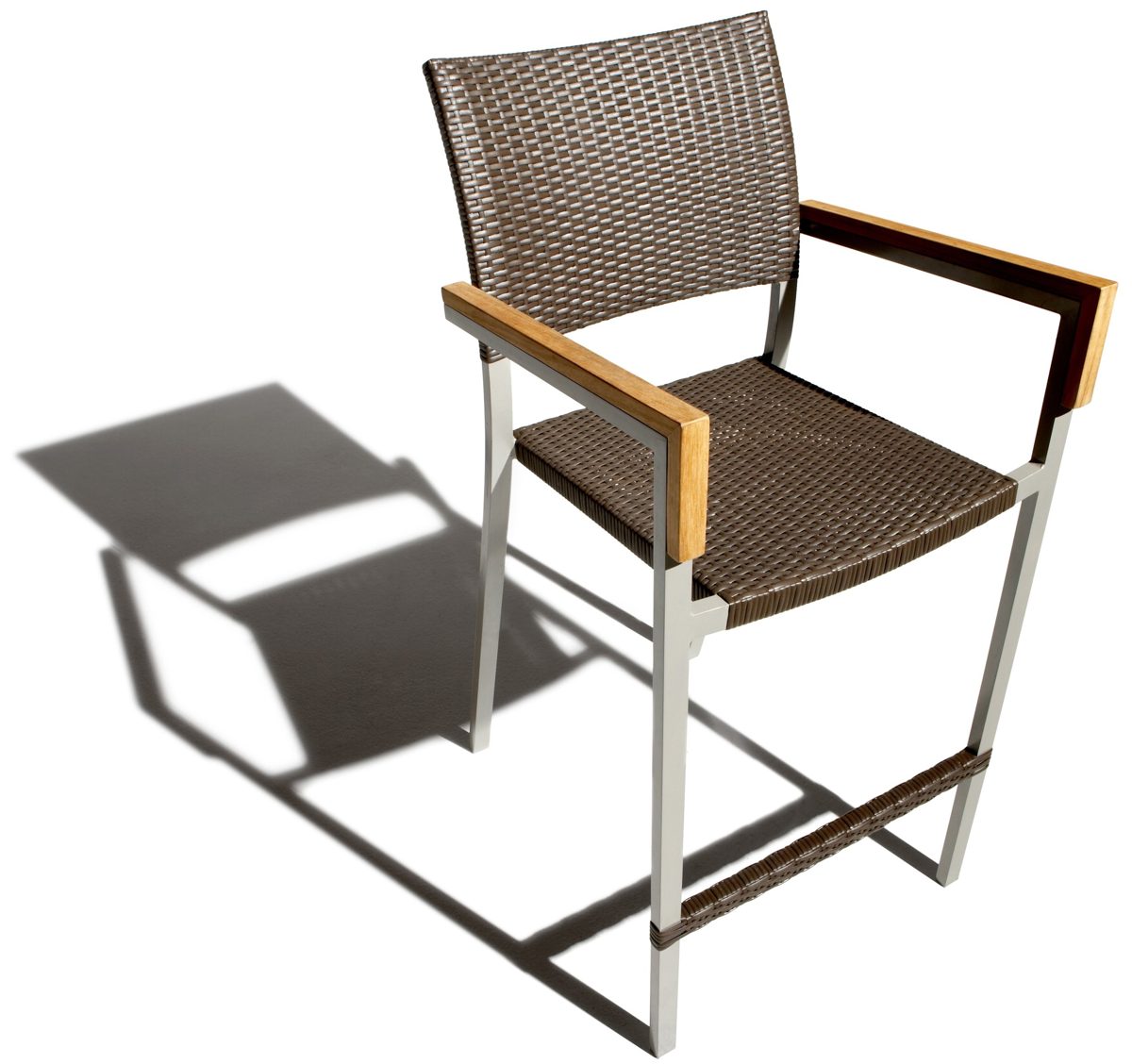 Strathwood Camano All-Weather Wicker Bar Chair with Teak Arm Rests, Set of 2