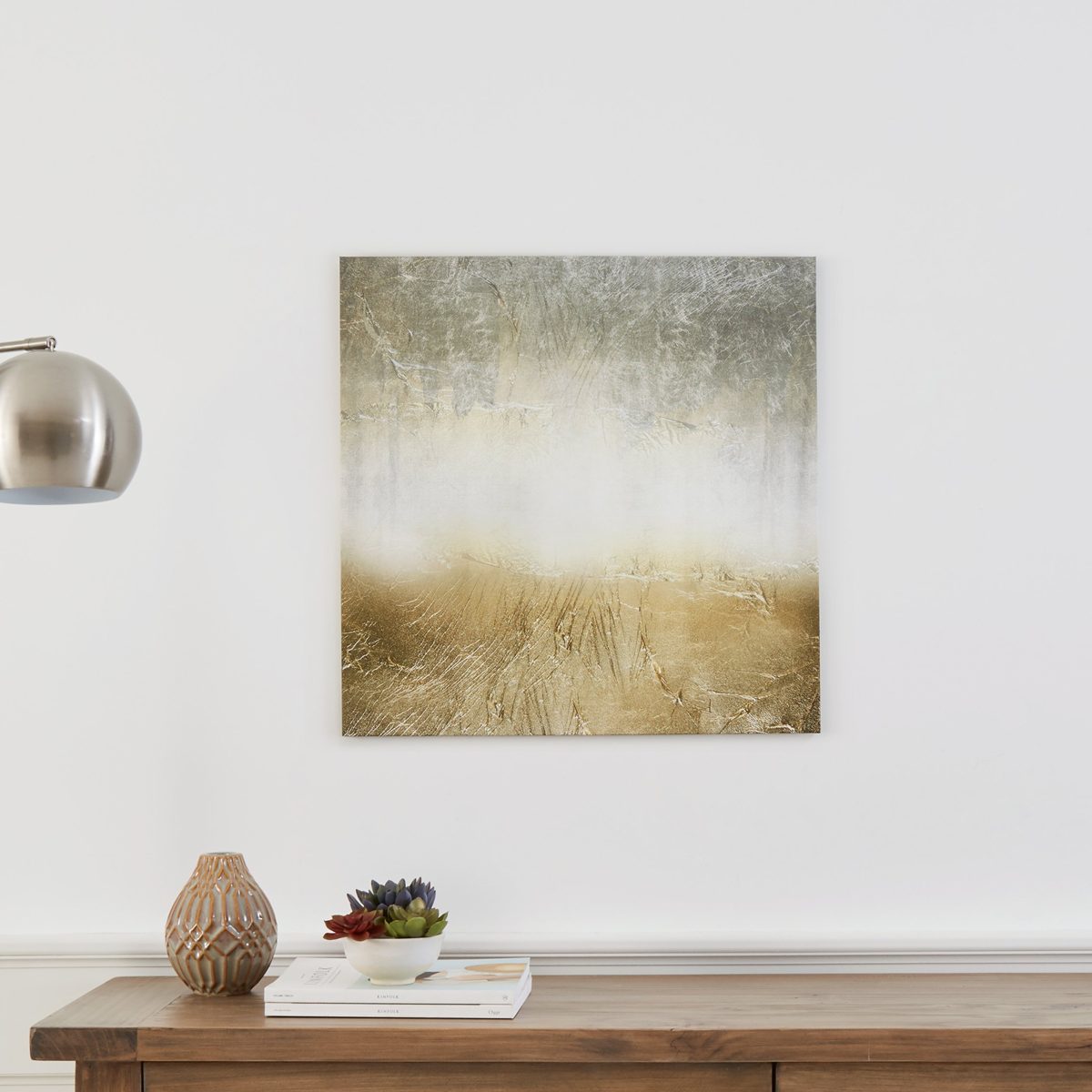 Amazon Brand – Stone & Beam Abstract Grey and Gold Print on Canvas Wall Art, 24" x 24"