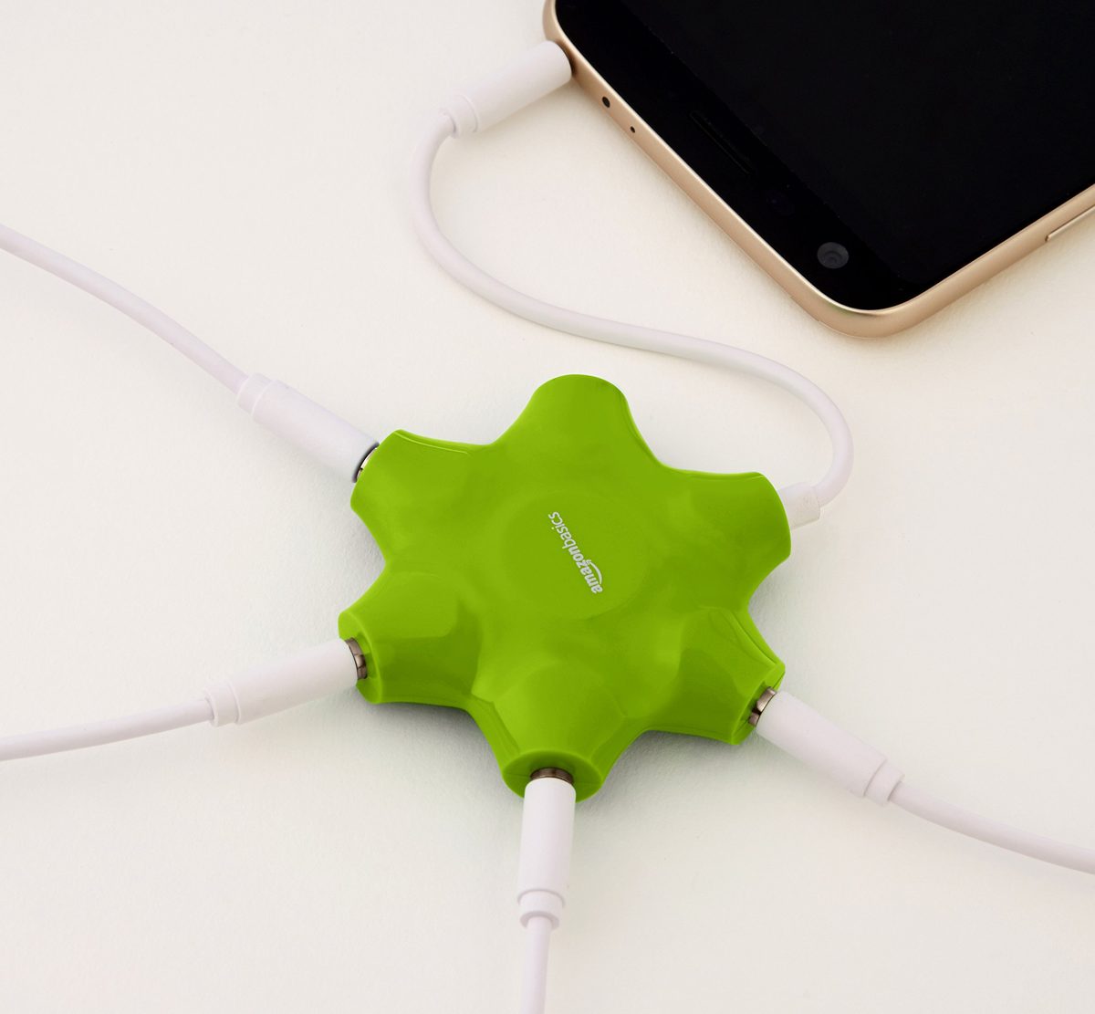 AmazonBasics 5-Way Multi Headphone Splitter, Lime Green, 5-Pack
