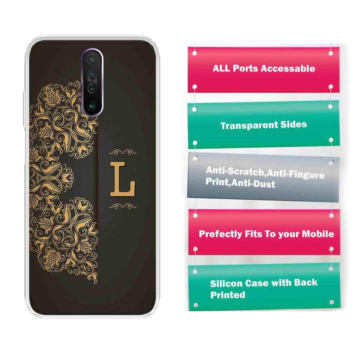 Amazon Brand - Solimo Designer Multicolor Black Pattern Alphabet-L Printed Soft Back Case Mobile Cover for Poco X2 / Xiaomi Redmi K30