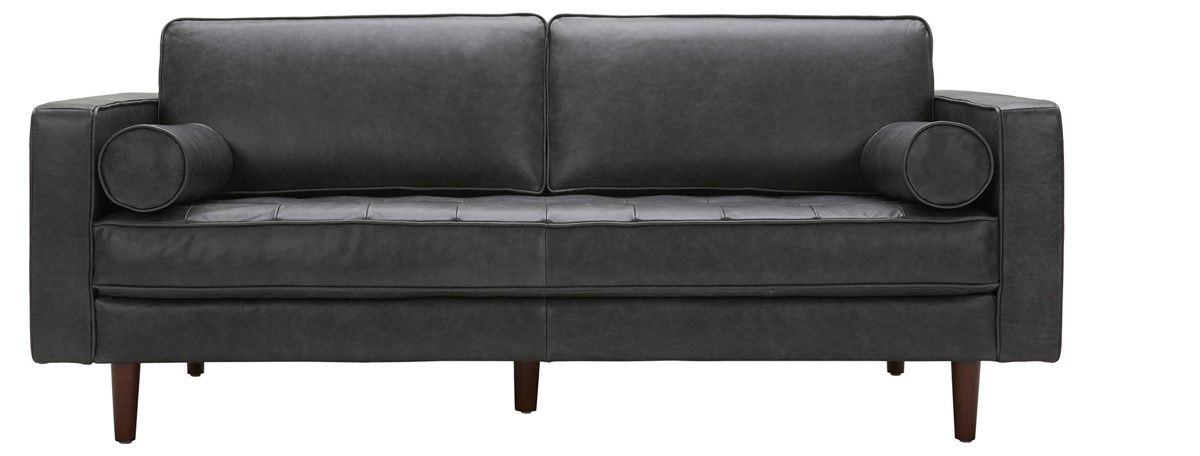 Amazon Brand – Rivet Aiden Mid-Century Leather Sofa with Tapered Wood Legs, 74"W, Black