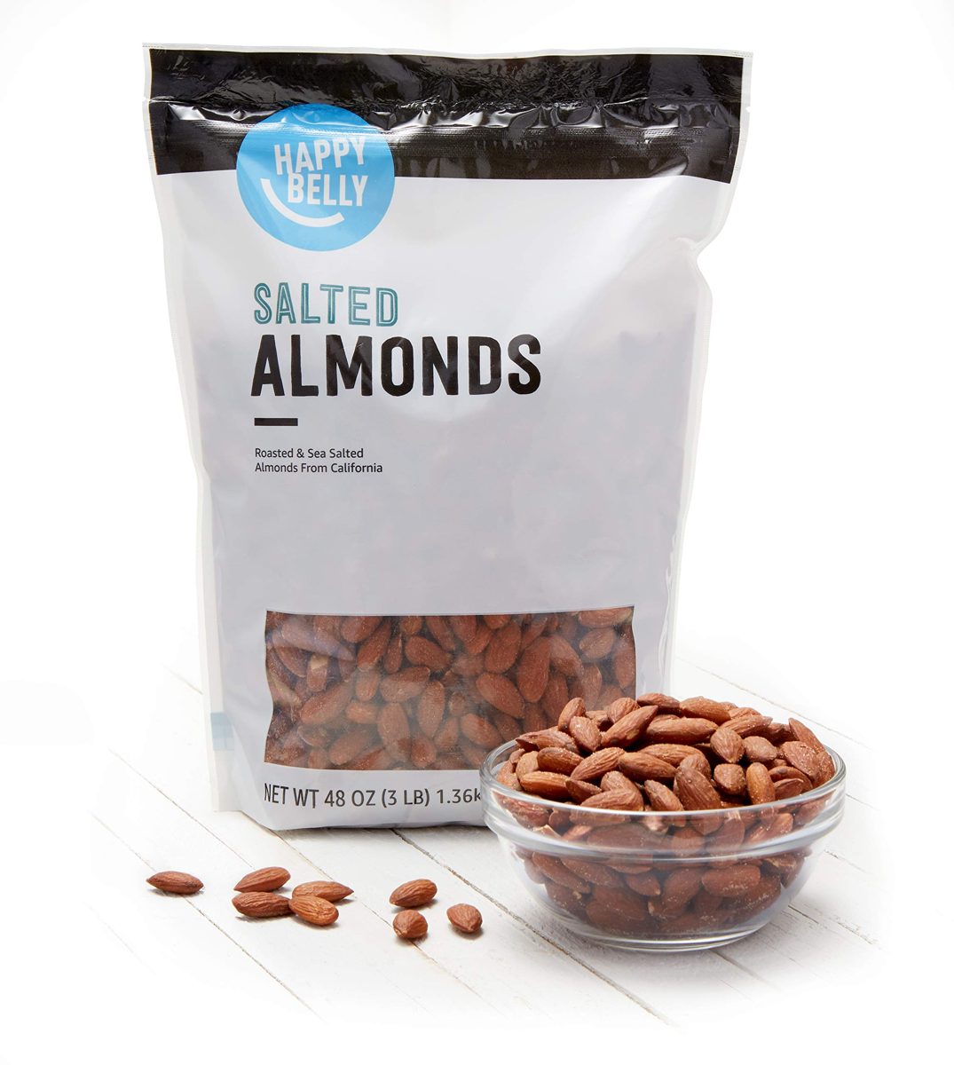 Amazon Brand - Happy Belly Roasted & Salted California Almonds, 48 Ounce