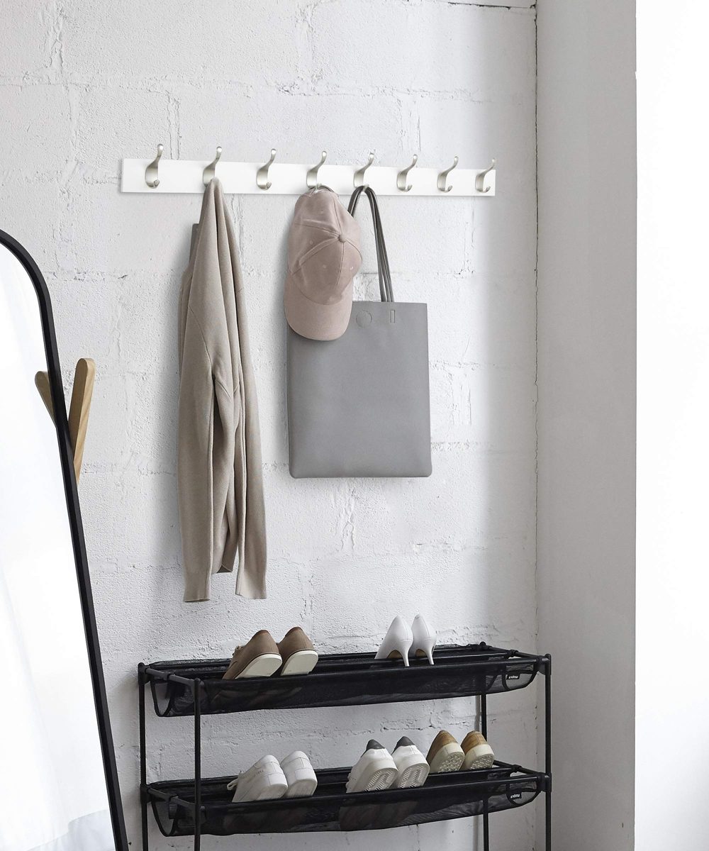 AmazonBasics Wall Mounted Modern Coat Rack, 8 Hooks, Set of 2, White