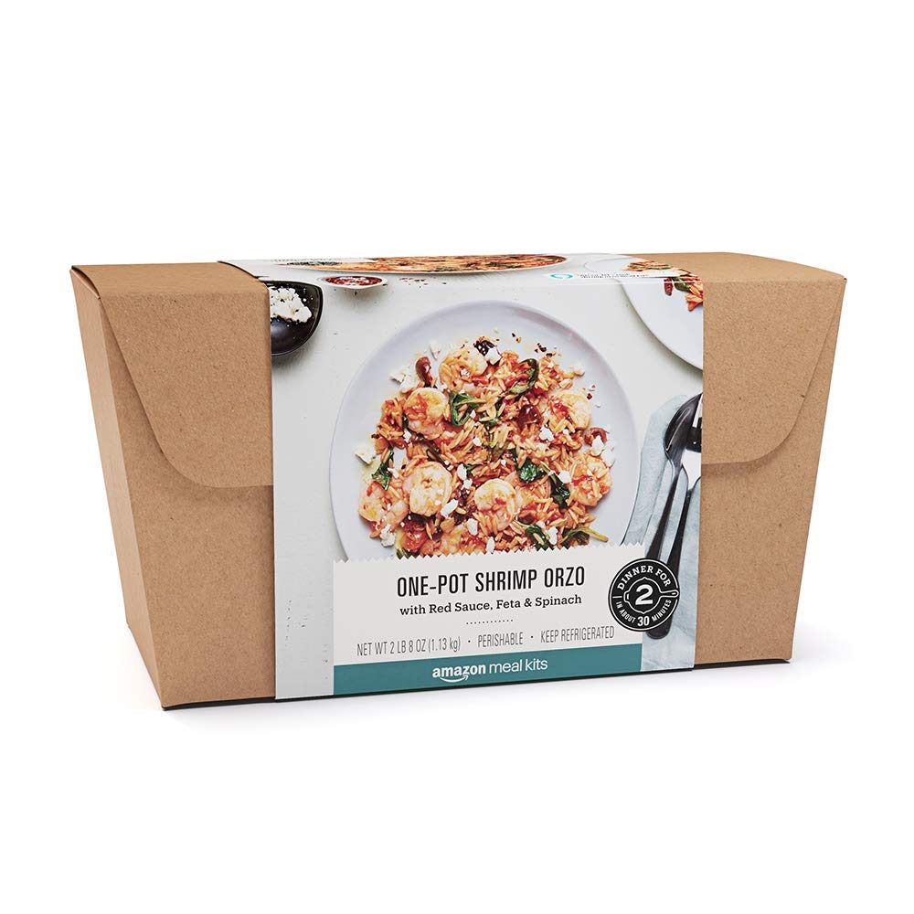 Amazon Meal Kits, One-Pot Shrimp Orzo with Red Sauce, Feta & Spinach, Serves 2