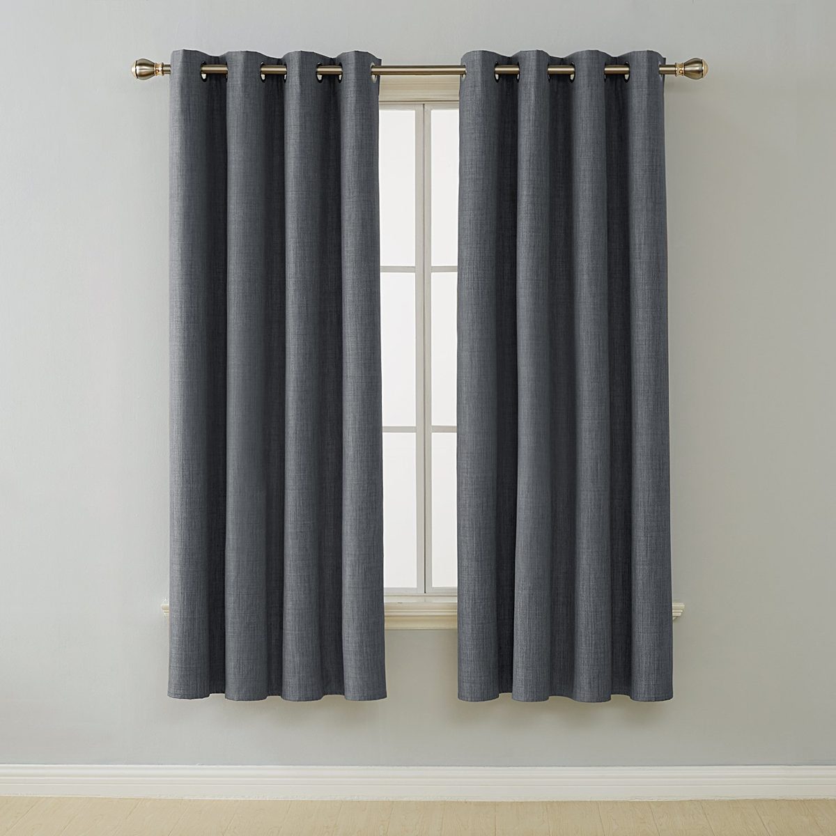 UMI by Amazon Energy Saving Window Treatment Woven Textured Decorative Thermal Insulated Eyelet Blackout Curtains for Livingroom with Coating Back Layer 55 x 69 Inch Dark Grey Two Panels