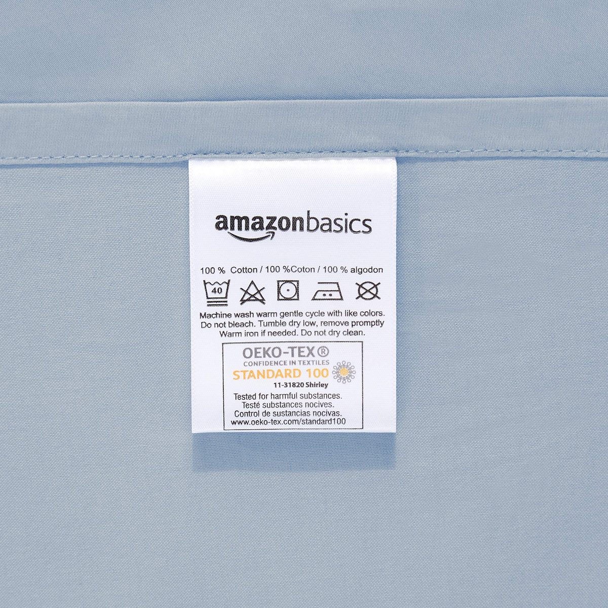 AmazonBasics Organic Sateen Cotton Sheet Set, Steely Blue